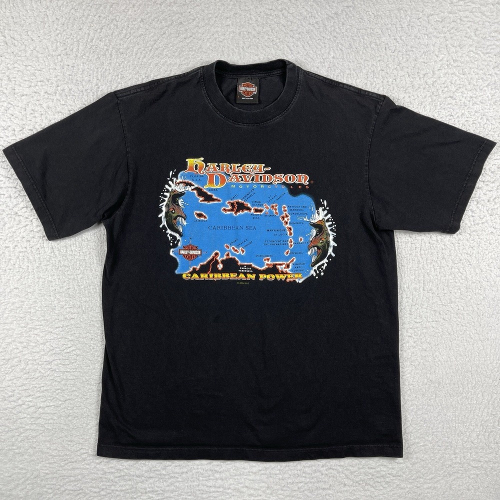 Vintage Harley Davidson Shirt Mens Large Super Bikes NV St Maarten NA Motorcycle
